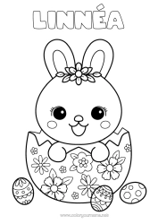 Página de desenho personalizável Fofo Kawaii Coelho Ovos de Páscoa Páscoa Animais da floresta