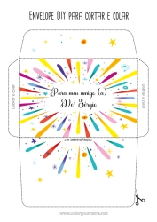 Coloriage personnalisable Anniversaire Fête Feu d'artifice Enveloppe Enveloppe à imprimer