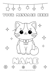 Coloriage personnalisable Chat Kawaii Fête Animal Chiens et chats
