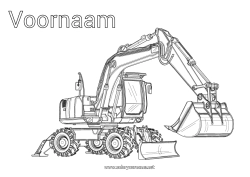 Página de desenho personalizável Veículos Escavadora Equipamentos de construção Profissões na construção