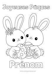 Página de desenho personalizável Fofo Kawaii Coelho Ovos de Páscoa Páscoa 