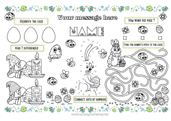 Coloriage personnalisable Lapin Activités enfants Abeille Oeufs de Pâques Pâques Insectes Animaux de la forêt Set de table à imprimer