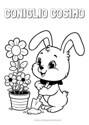 Página de desenho personalizável Fofo Flores Primavera Coelho Animal Animais da floresta