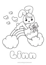 Coloriage personnalisable Coeur Kawaii Lapin Animal Arc en ciel Oeufs de Pâques Animaux de la forêt