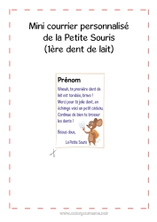 Coloriage personnalisable Dent de lait Petite Souris Courrier de la Petite Souris