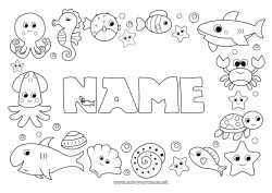 Coloriage personnalisable Tortue Animal Poisson Hippocampe Coquillages Requin Étoile de mer Animaux marins ou aquatique Reptiles Pieuvre, poulpe Tortue marine