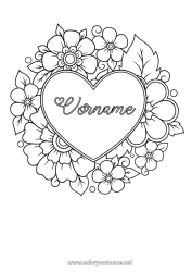Coloriage personnalisable Fleurs Coeur Mandala Je t'aime Grand coeur