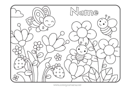 Página de desenho personalizável Flores Primavera Borboleta Animal Abelha Frutas Morango Insetos