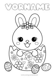 Anpassbare Malvorlage Niedlich Kawaii Hase Ostereier Ostern Waldtiere