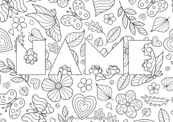 Coloriage personnalisable Fleurs Printemps Papillon Feuilles Nom décoré Coloriages intermédiaires Coloriages complexes Insectes