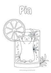 Coloriage personnalisable Chat Kawaii Fruits Boisson Soda Chiens et chats Cocktail Orange