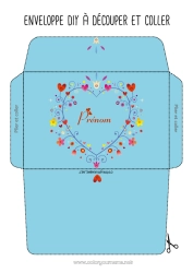 Coloriage personnalisable Fleurs Coeur Printemps Enveloppe à imprimer