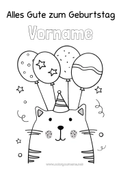 Tilpasset farvelægningssiden Kat Fødselsdag Balloner Fest Dyr Nem farvelægning Hunde og katte