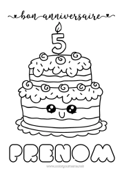 Pagina da colorare personalizzabile Candela Torta Compleanno Kawaii Disegni da colorare facili Buon compleanno (francese) Messaggio Età festeggiata personalizzabile