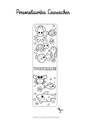 Coloriage personnalisable Mignon Kawaii Tortue Été Mer Activités enfants Animal Poisson Hippocampe Crabe Marque page Coloriages faciles Requin Animaux marins ou aquatique Reptiles Pieuvre, poulpe Tortue marine