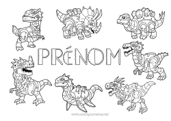 Coloriage personnalisable Robot Dinosaures Animal Diplodocus Tyrannosaure Tricératops Stégosaure Parasaurolophus