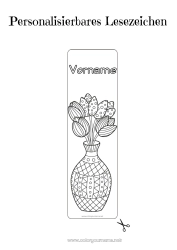 Coloriage personnalisable Fleurs Printemps Marque page Vase Tulipe Bouquet