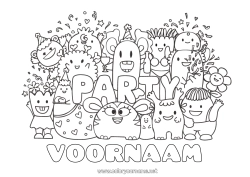 Coloriage personnalisable Monstre Anniversaire Kawaii Fête Coloriages complexes