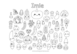 Coloriage personnalisable Kawaii Nourriture Fruits Légumes