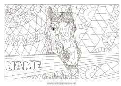 Coloriage personnalisable Mandala Cheval Animal Zentangle Anti-stress Animaux de la ferme