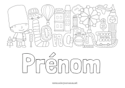 Coloriage personnalisable Géographie Londres Royaume-Uni Bus, car Transport en commun terrestres Monument