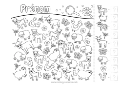 Coloriage personnalisable Mouton Cheval Poule Cochon Activités enfants Animal Vache Cherche et trouve Animaux de la ferme Compte et Colorie