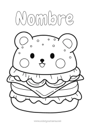 Coloriage personnalisable Mignon Kawaii Nourriture Coloriages faciles Hamburger