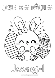 Coloriage personnalisable Kawaii Lapin Oeufs de Pâques Animaux de la forêt