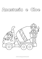 Página de desenho personalizável Veículos Equipamentos de construção Caminhão betoneira Profissões na construção