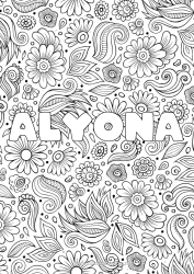 Coloriage personnalisable Fleurs Calme et zen Printemps Feuilles Nom décoré Anti-stress