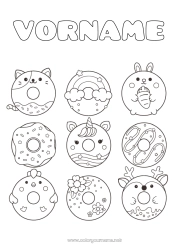 Coloriage personnalisable Chat Kawaii Licorne Lapin Animal Arc en ciel Donuts Gourmandises, sucreries Chiens et chats Dragons, licornes et animaux fantastiques Animaux de la forêt Cerf