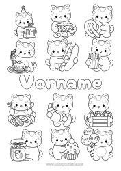 Coloriage personnalisable Gâteau Chat Kawaii Nourriture Animal Gourmandises, sucreries Cupcake Chiens et chats Oeuf Frites Biscuits Hot dog Bretzel Confiture