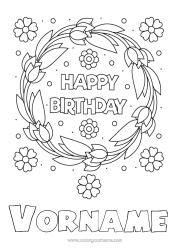 Coloriage personnalisable Fleurs Anniversaire
