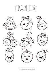 Colorear personalizable Kawaii Cereza Piña Frutas Dibujos fáciles para colorear Fresa Sandía Plátano Pera Limón Manzana
