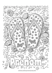 Coloriage personnalisable Mandala Vacances Été Plage Mer Coquillages Tong Coloriages complexes Animaux marins ou aquatique