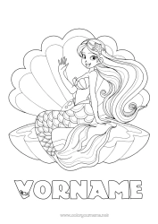 Coloriage personnalisable Princesse Mer Sirène Conte de fées Coquillages Animaux marins ou aquatique