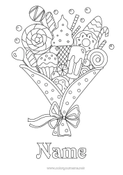 Coloriage personnalisable Bonbons Cadeaux Donuts Gourmandises, sucreries Glace Biscuits Sucette Bouquet