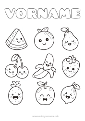 Anpassbare Malvorlage Kawaii Kirsche Ananas Früchte Einfache Ausmalbilder Erdbeere Wassermelone Banane Birne Zitrone Apfel