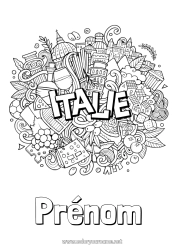 Coloriage personnalisable Géographie Italie Coloriages complexes Pays Pizza