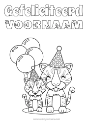 Página de desenho personalizável Aniversário Tigre Bolas Festa Animal Chapéu Feliz aniversário (francês) Mensagem Animais selvagens da África