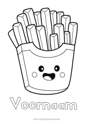 Página de desenho personalizável Kawaii Comida Desenhos para colorir fáceis Batatas fritas