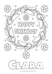 Página de desenho personalizável Flores Aniversário