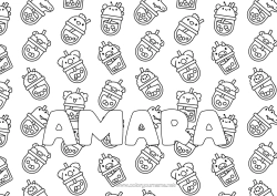 Coloriage personnalisable Kawaii Nom décoré Boisson Bubble tea Fond décoratif