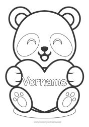 Página de desenho personalizável Fofo Coração Kawaii Eu te amo Animal Panda Grande coração Desenhos para colorir fáceis Outros animais do mundo