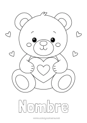 Coloriage personnalisable Ours Mignon Coeur Je t'aime Ourson Saint valentin Animaux de la forêt Jeux et jouets Peluche
