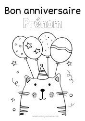 Coloriage personnalisable Chat Anniversaire Ballons Fête Animal Coloriages faciles Chiens et chats