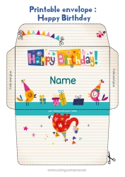 Coloriage personnalisable Anniversaire Enveloppe Joyeux anniversaire (français) Message Enveloppe à imprimer