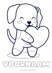 Coloriage personnalisable Mignon Coeur Chien Je t'aime Animal Saint valentin Coloriages faciles Chiens et chats