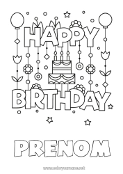 Página de desenho personalizável Bolo Aniversário