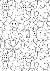 Página de desenho personalizável Flores Mandala Primavera Nome decorado Colorações Complexas Fundo decorativo